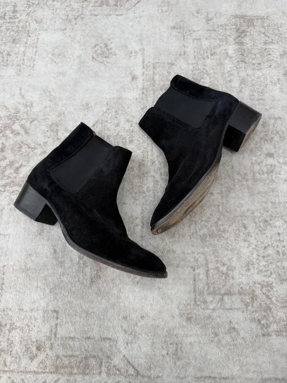 Frye Boots Womens Size 8 Black Suede Chelsea Ankle Block Heel Pull On Booties